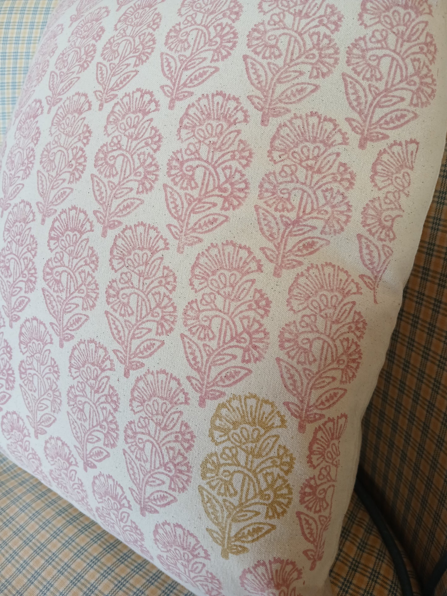 Traditional Indian Flower in rose with gold detail cushion cover