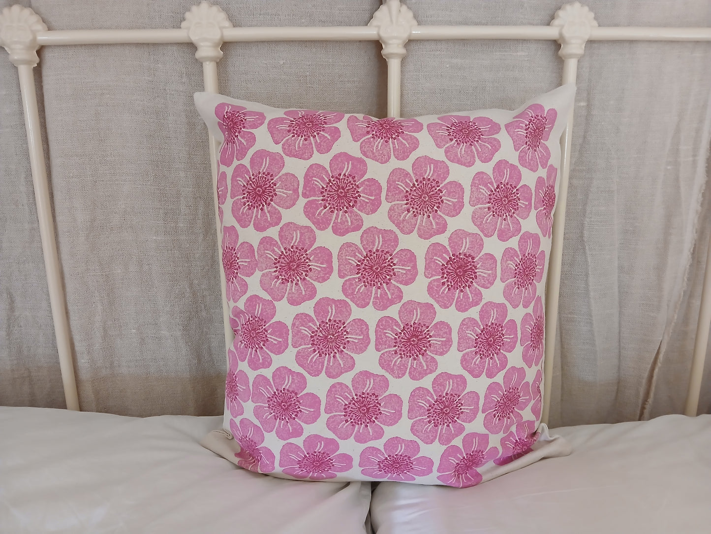 Dog Rose in raspberry & pink cushion cover