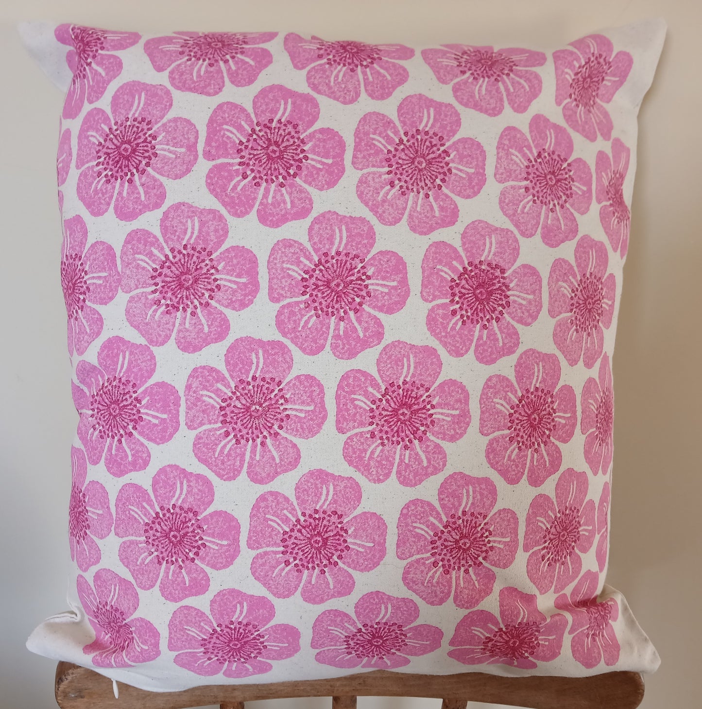 Dog Rose in raspberry & pink cushion cover