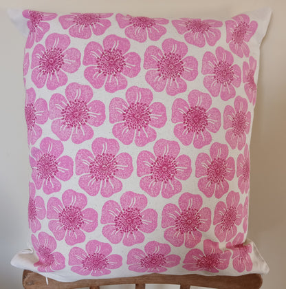 Dog Rose in raspberry & pink cushion cover