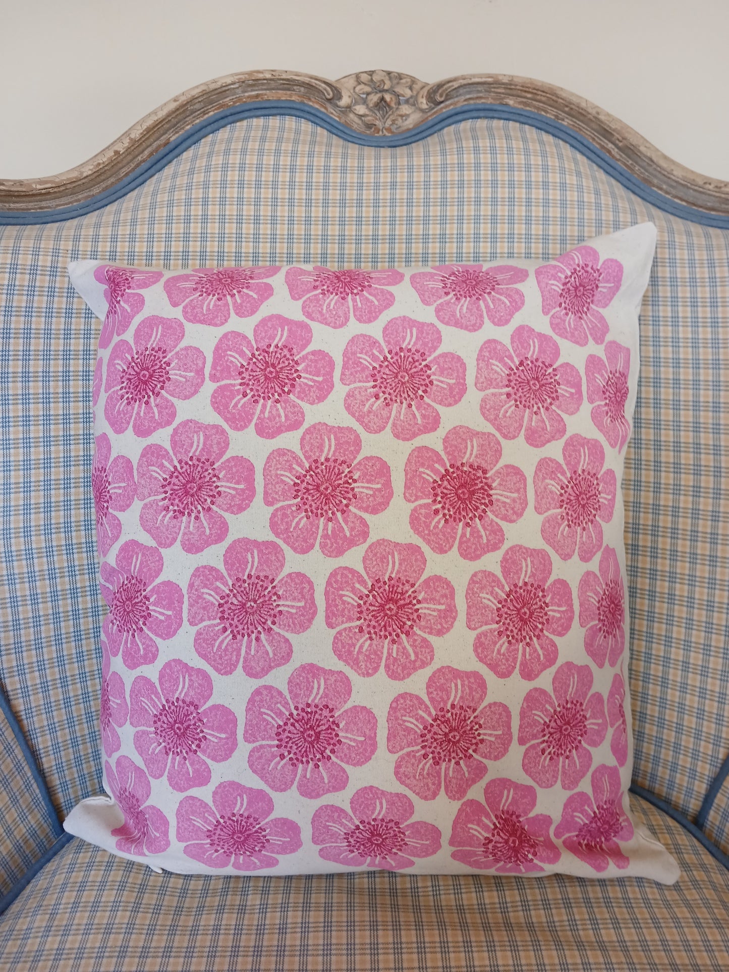 Dog Rose in raspberry & pink cushion cover