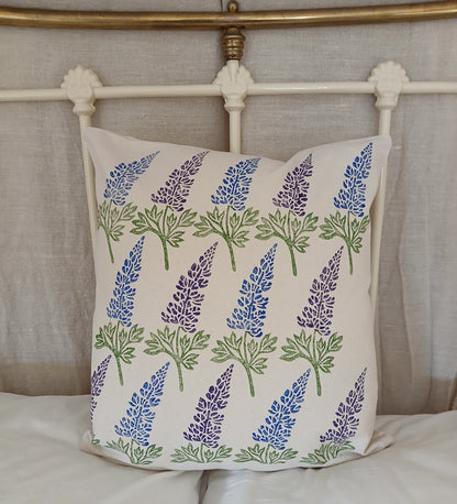 Lupin in purple & blue cushion cover