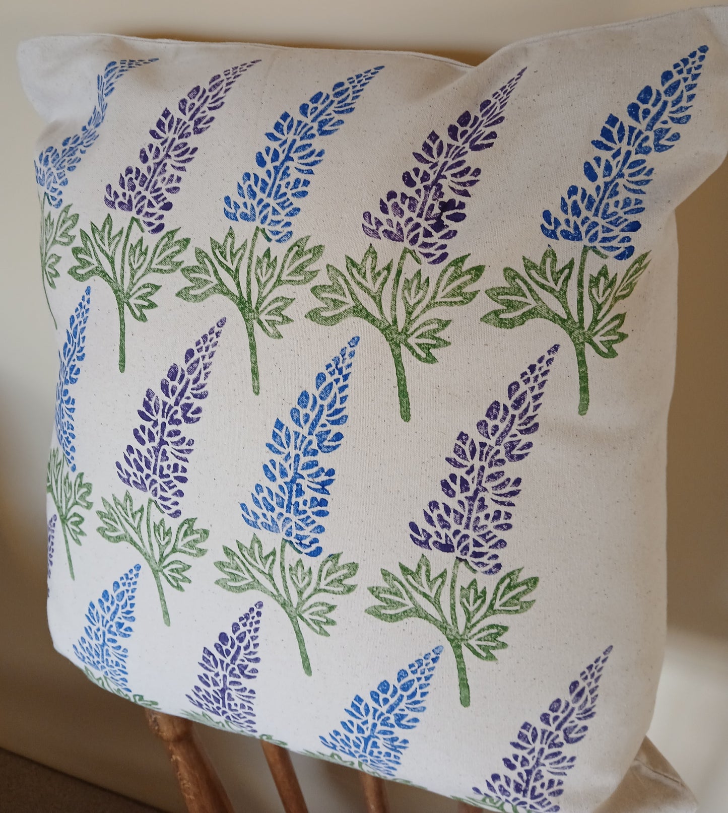 Lupin in purple & blue cushion cover