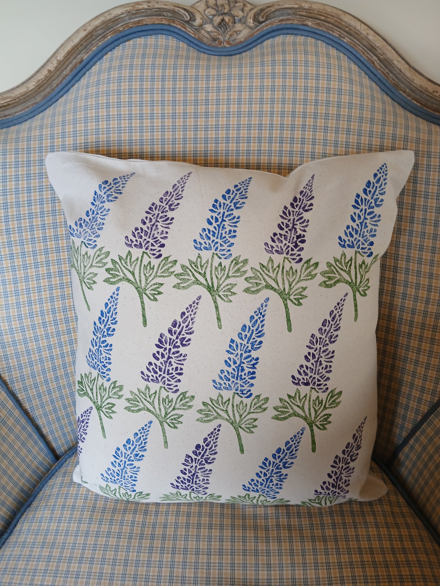 Lupin in purple & blue cushion cover
