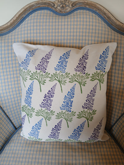 Lupin in purple & blue cushion cover