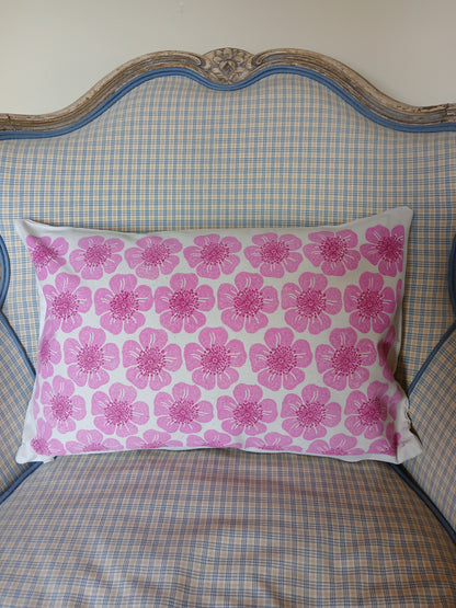 Dog Rose in raspberry & pink cushion cover