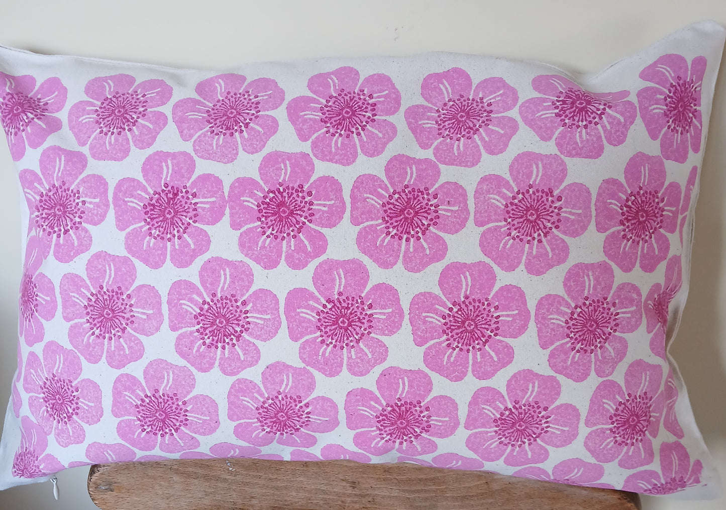 Dog Rose in raspberry & pink cushion cover
