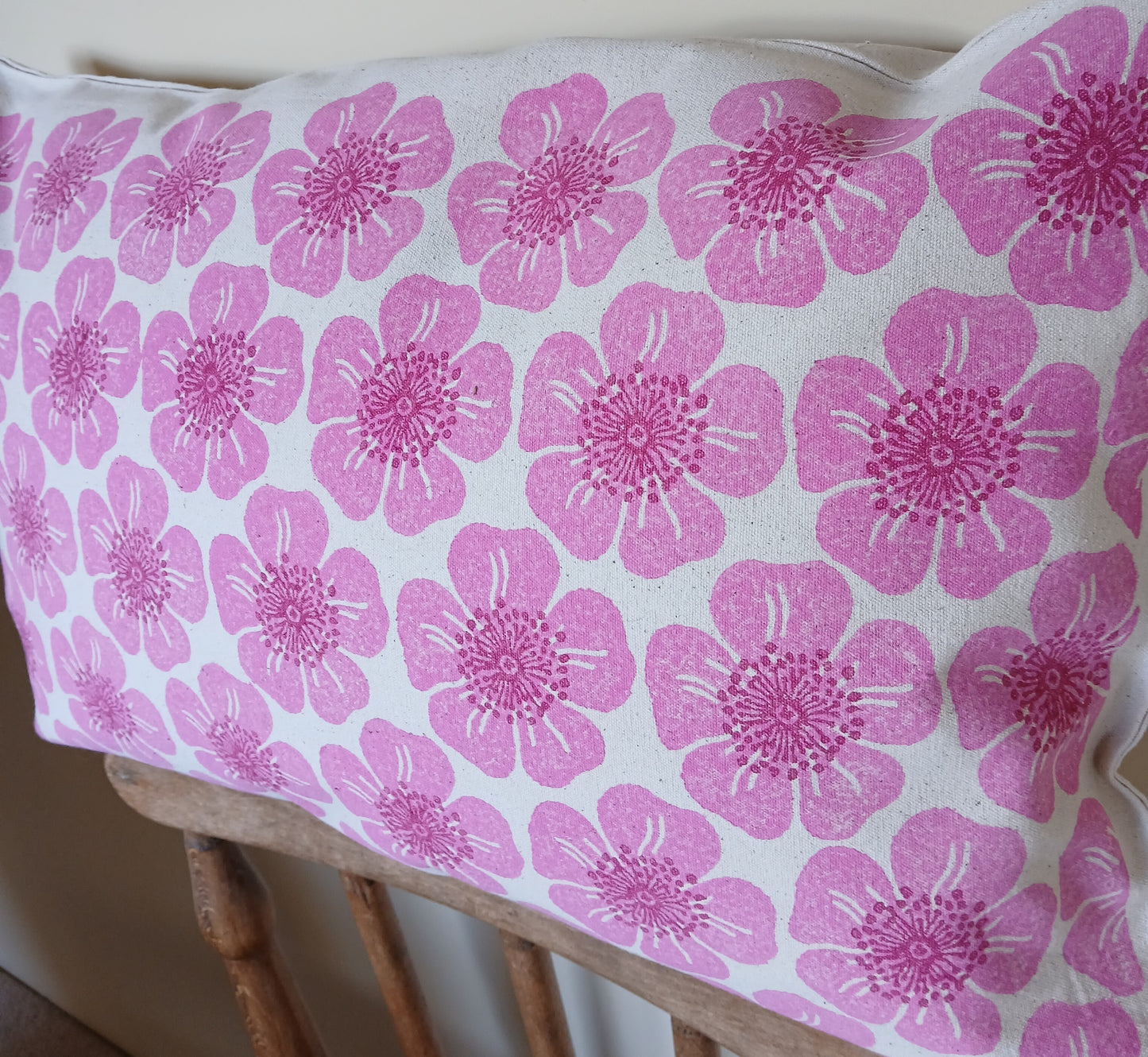Dog Rose in raspberry & pink cushion cover