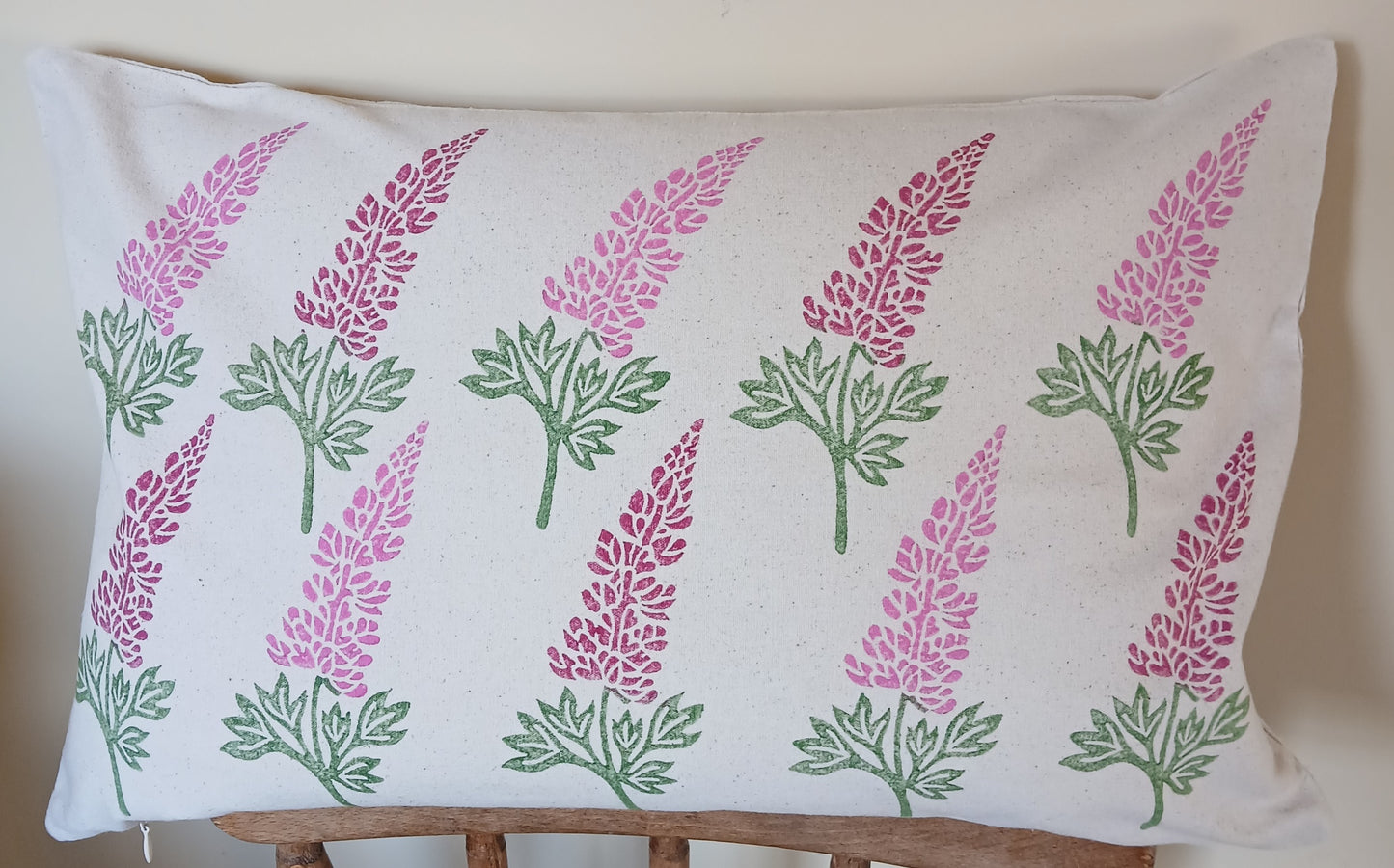 Lupin in raspberry & pink cushion cover