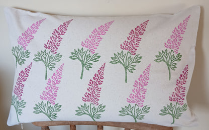 Lupin in raspberry & pink cushion cover