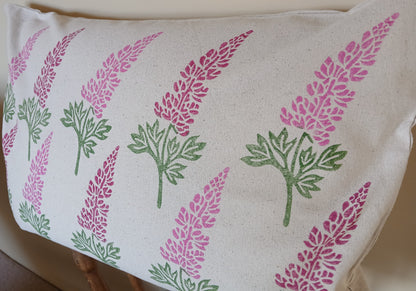 Lupin in raspberry & pink cushion cover