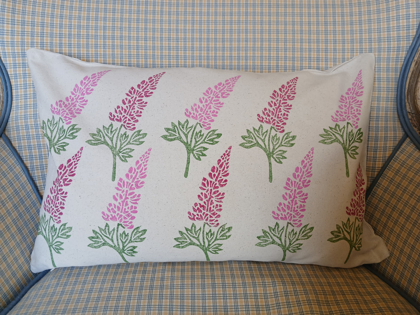 Lupin in raspberry & pink cushion cover