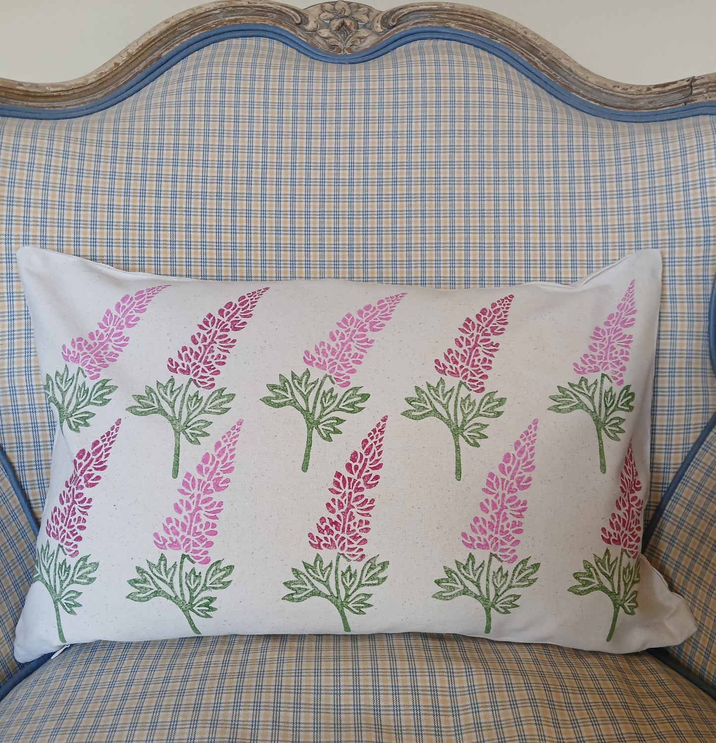 Lupin in raspberry & pink cushion cover