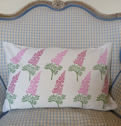 Lupin in raspberry & pink cushion cover