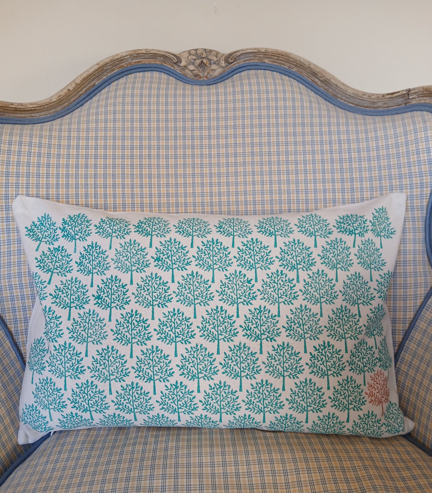 Indian Tree in teal with bronze detail cushion cover
