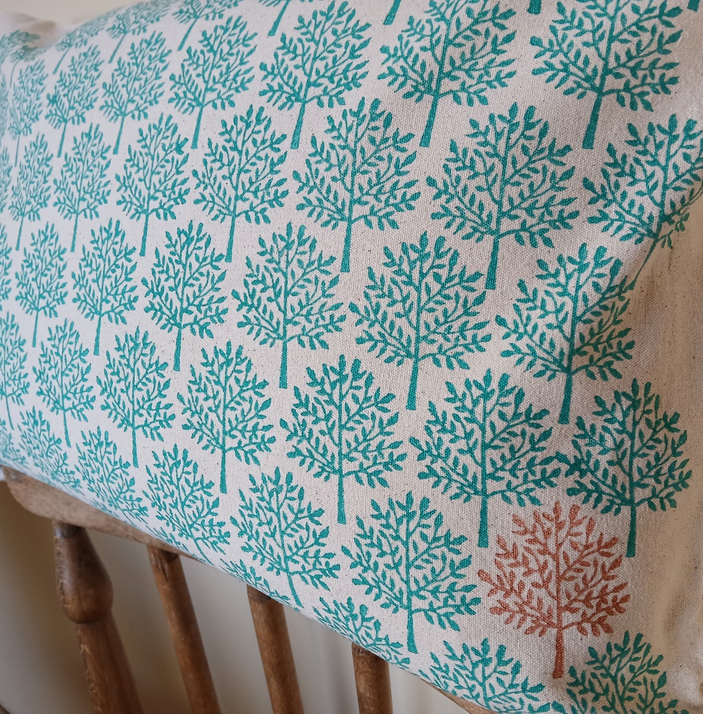 Indian Tree in teal with bronze detail cushion cover