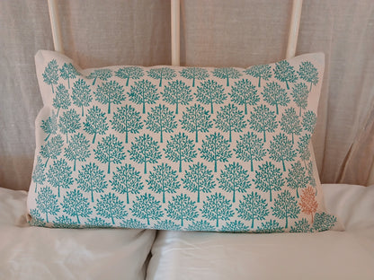 Indian Tree in teal with bronze detail cushion cover