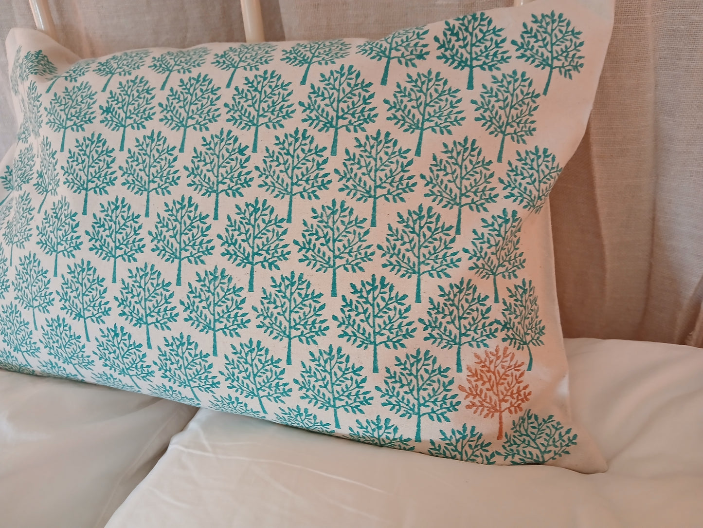 Indian Tree in teal with bronze detail cushion cover