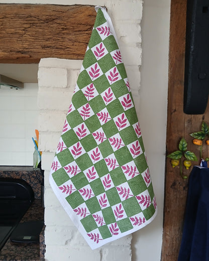 Checker Leaves Tea Towel