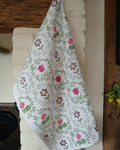 Flower Wreaths Tea Towel