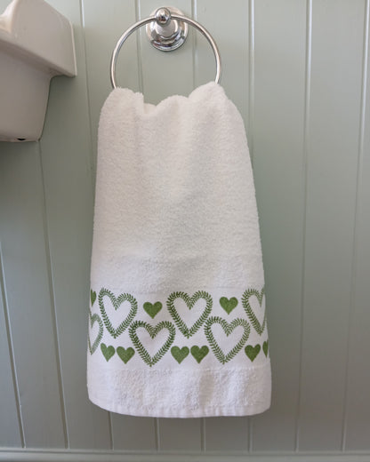 Hearts in Green Hand Towel