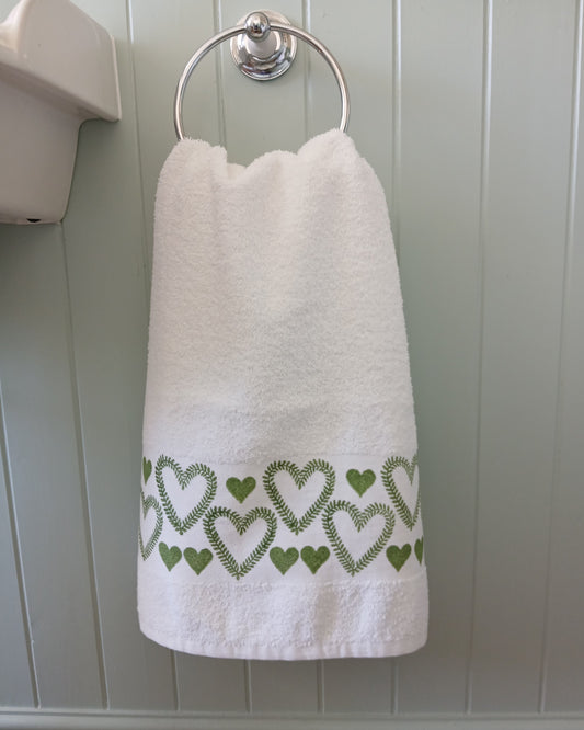 Hearts in Green Hand Towel