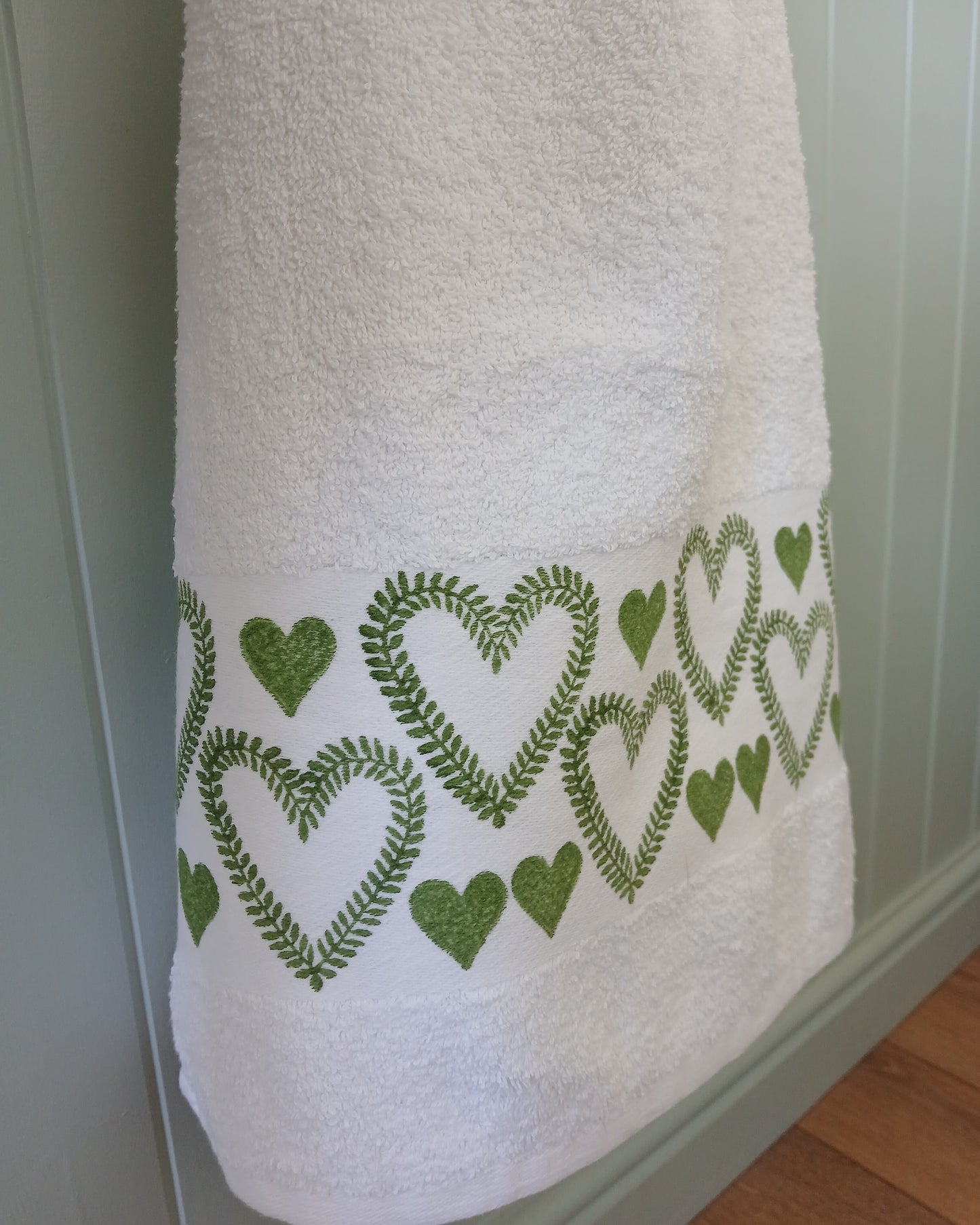 Hearts in Green Hand Towel