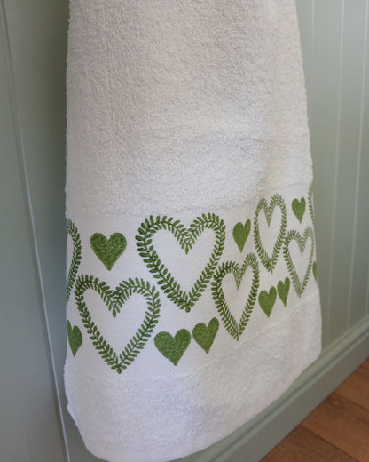 Hearts in Green Hand Towel