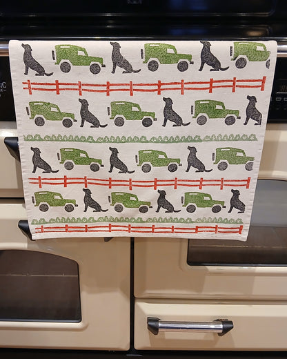 Labrador & Landrovers Tea Towel