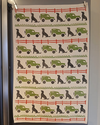 Labrador & Landrovers Tea Towel