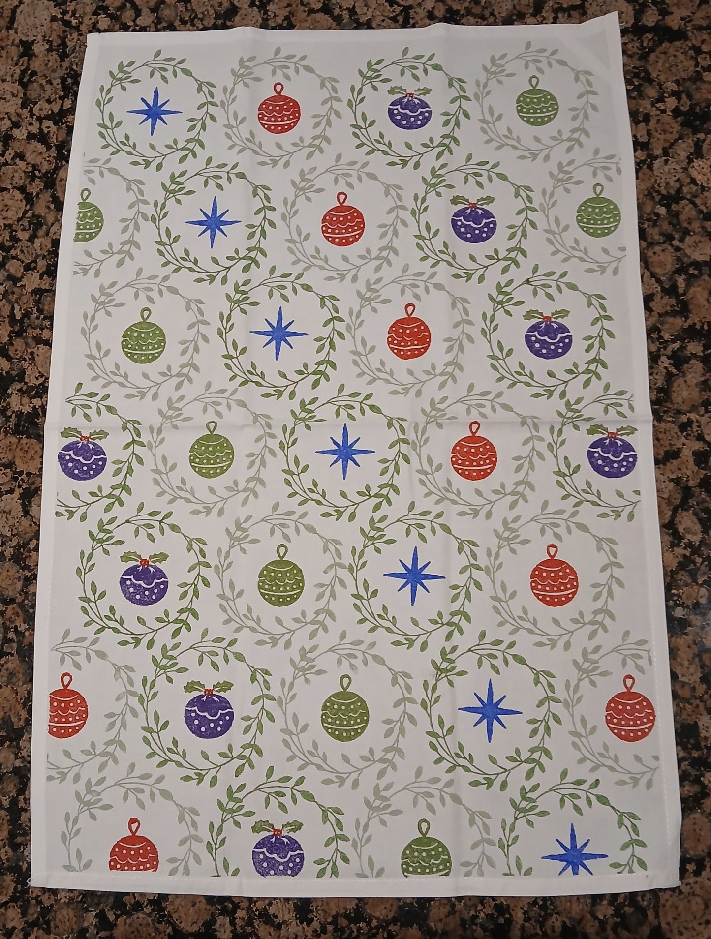 Christmas Wreaths on cotton teatowel
