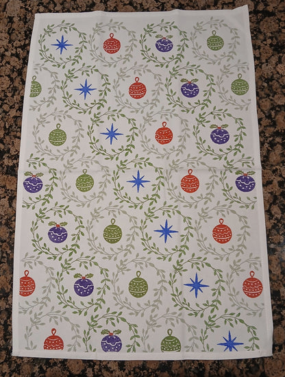 Christmas Wreaths on cotton teatowel